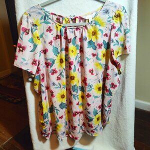 Lauren  Conrad Pink Floral Top with Ruffels